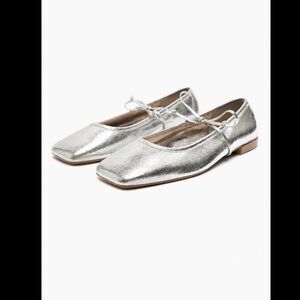 Zara Silver Ballet Flats with Bow - Size 41/10